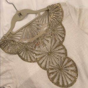 Tory Burch Embellished Gold and White Tee (M)